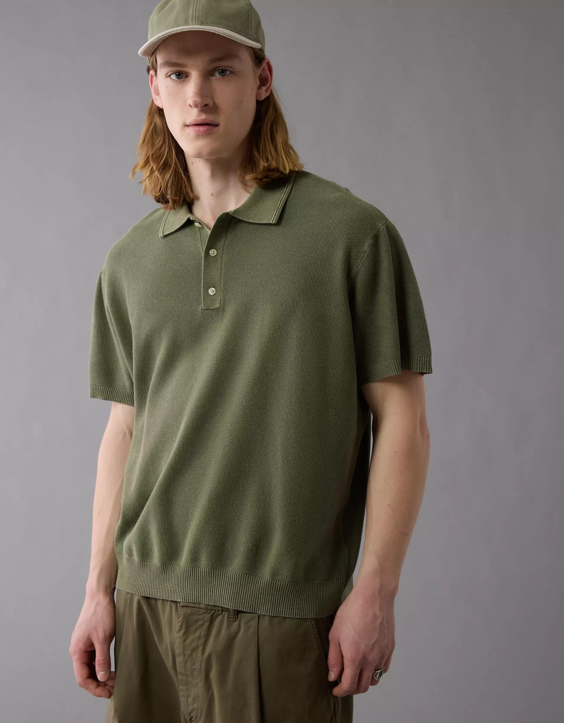 AE Weekend Washed Sweater Polo Shirt Product Image