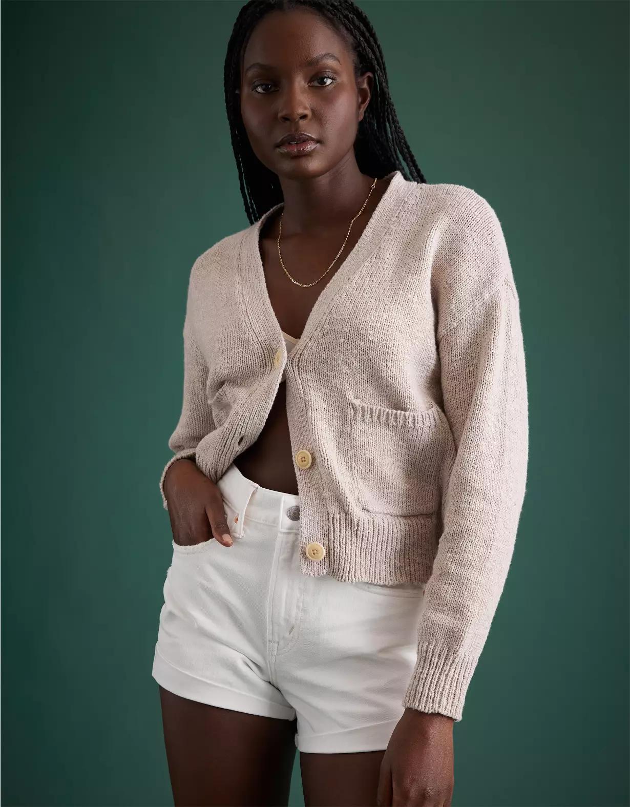 AE77 Premium High-Waisted Cut-Off Denim Short Product Image