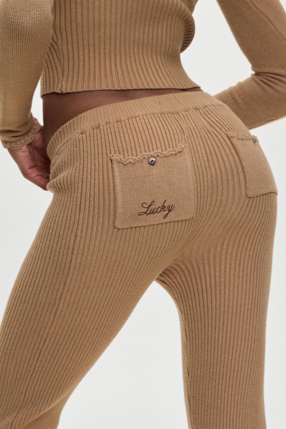 x BELLA HADID Texas Knit Pants - Caramel Product Image
