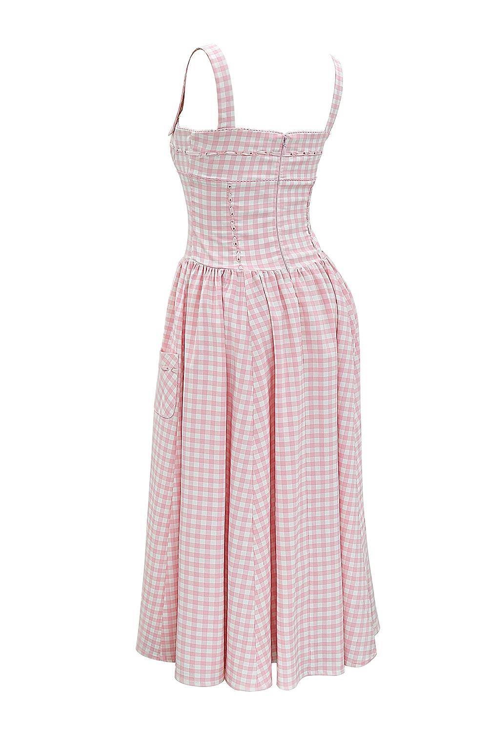 Vivien  strawberry shortcake gingham midi sundress Product Image