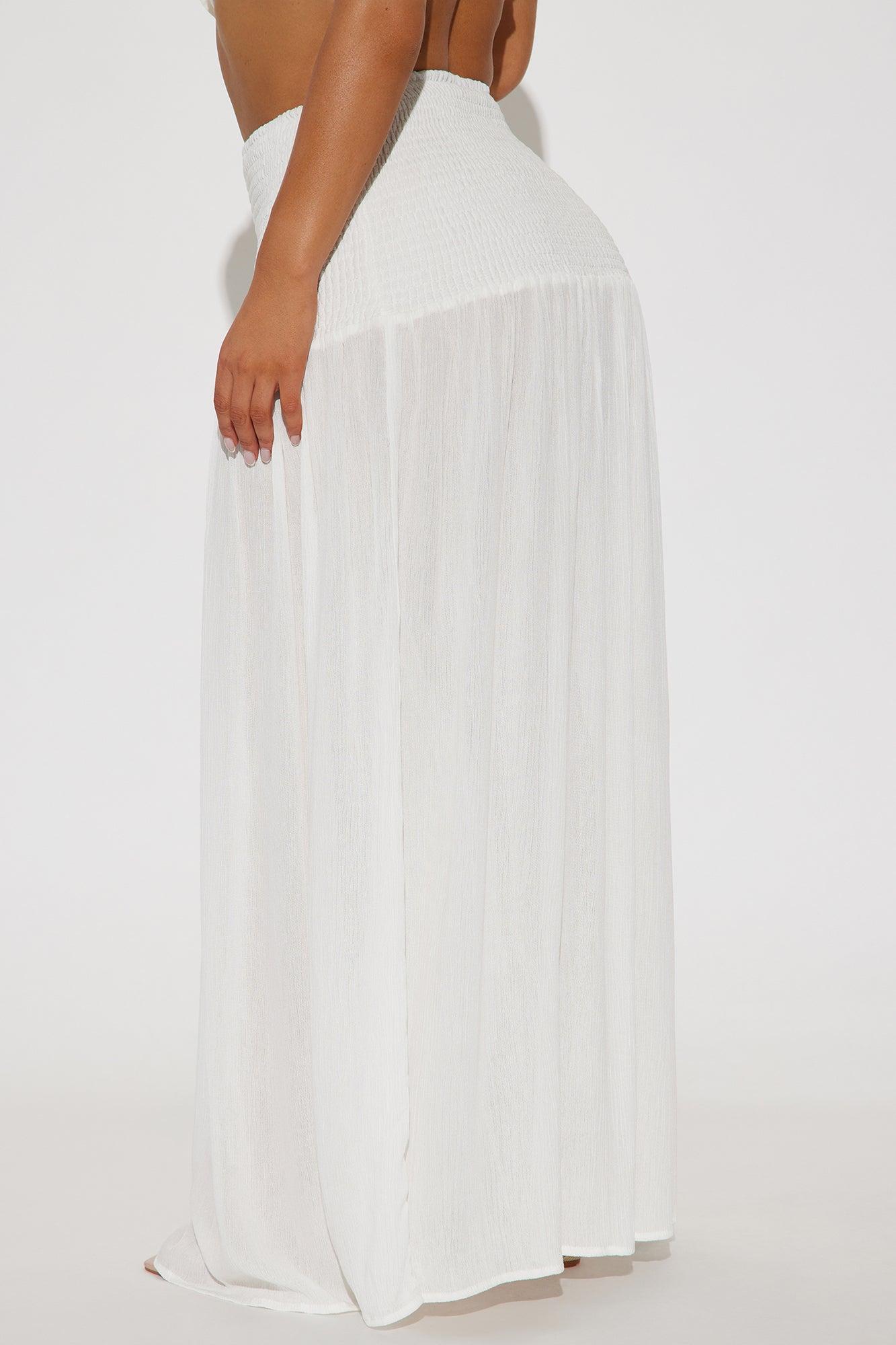 Breezy Paradise Linen Smocked Cover Up Skirt - White Product Image