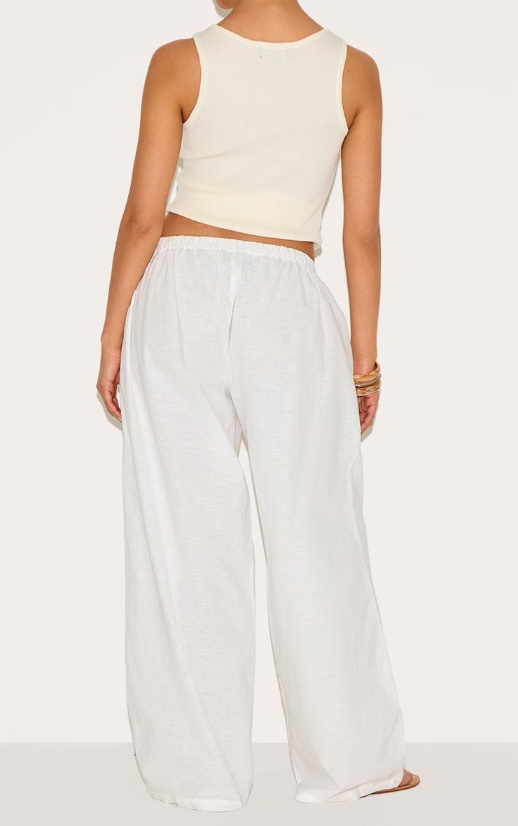 Petite White Linen Drawstring Waist Pants Product Image