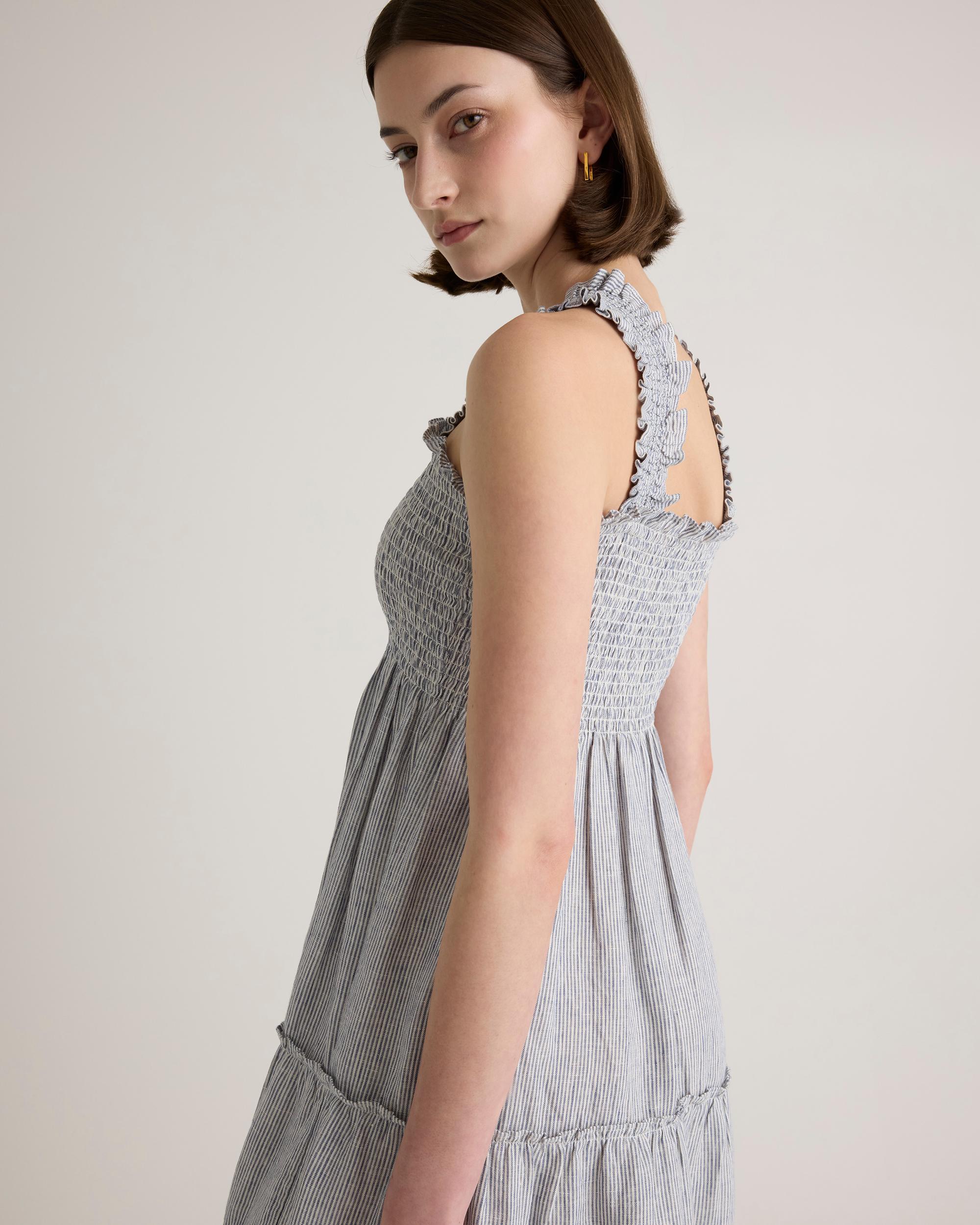 Quince | Women's 100% European Linen Smocked Midi Dress Product Image