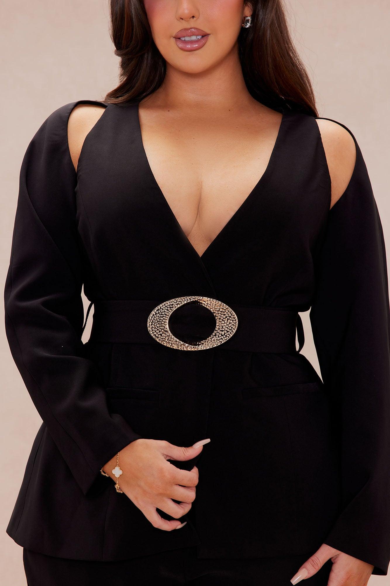 Julia Belted Pant Suit Set - Black Product Image