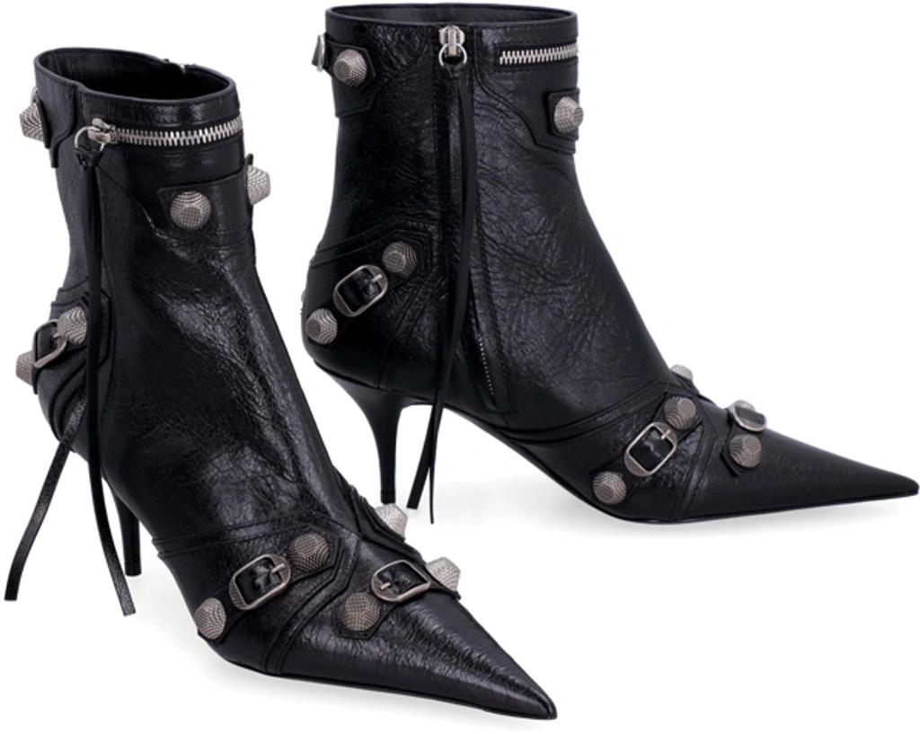 BALENCIAGA Womens Cagole Lambskin Buckle Zip Ankle Booties In Black Product Image