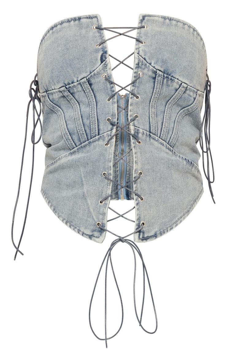 Shape Light Blue Wash Denim Lace Up Front Corset Product Image