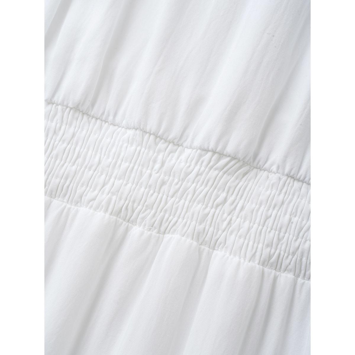 Plus Size Notched Collar Raglan Sleeve Ruffle Layered Hem Dress White Women Resort Tie knot Notched collar Short sleeve Curvy Midi Dress BloomChic 26/4X Product Image