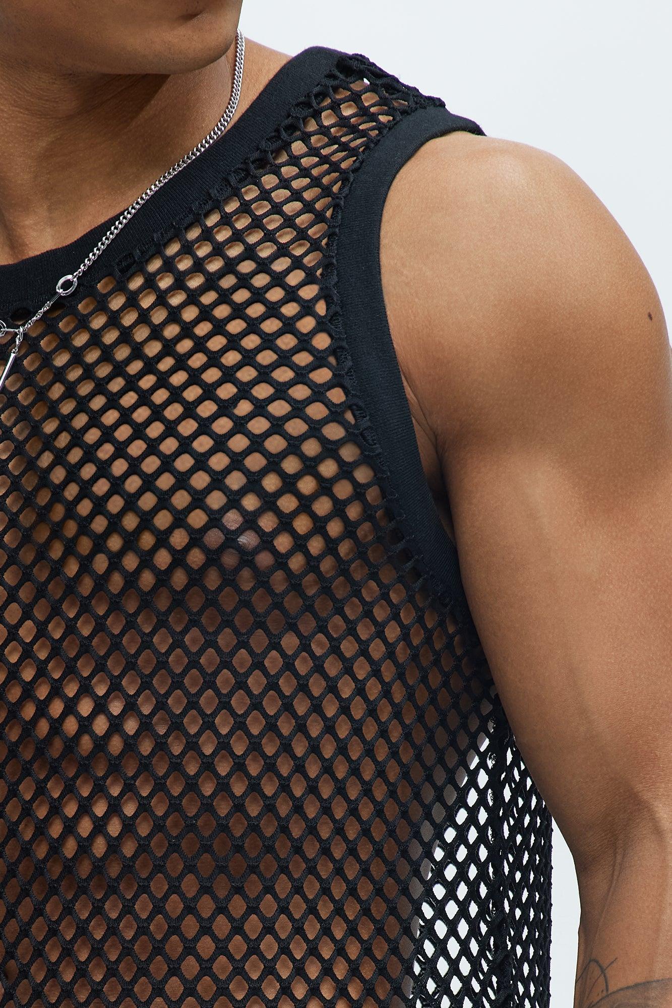 Diamond Mesh Muscle Tank - Black Product Image