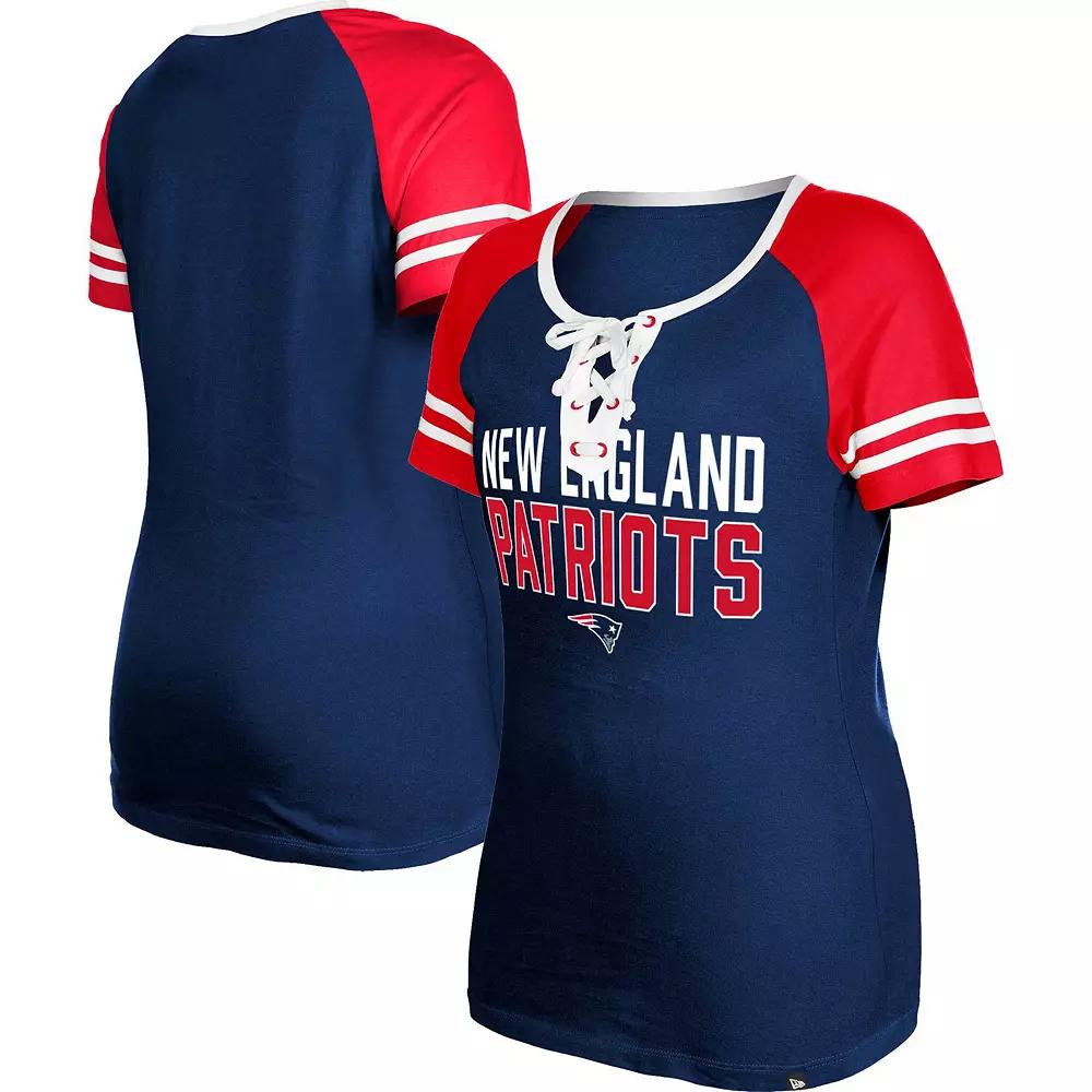 Women's New Era Navy New England Patriots Raglan Lace-Up T-Shirt,  Product Image