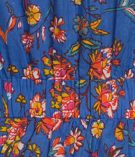 Ro's Garden Bimba Woven Floral Print Split Tie Neck Flutter Sleeve Tiered Mini Dress Product Image