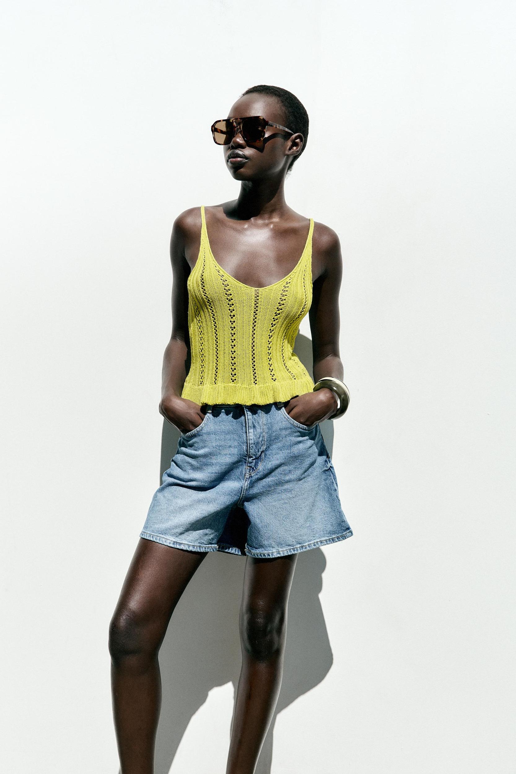 POINTELLE KNIT RUFFLE TOP Product Image