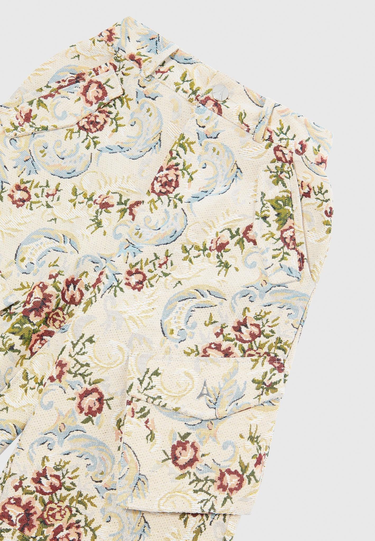 Anne - Floral Jacquard High Waisted Cargo Pants - Beige Female Product Image