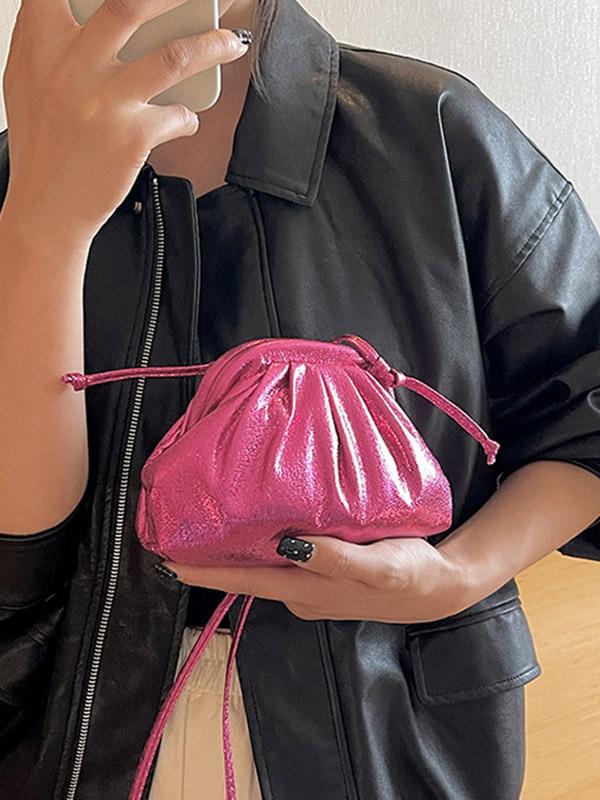 Pleated Shiny Solid Color Bags Crossbody Bags Handbags Product Image