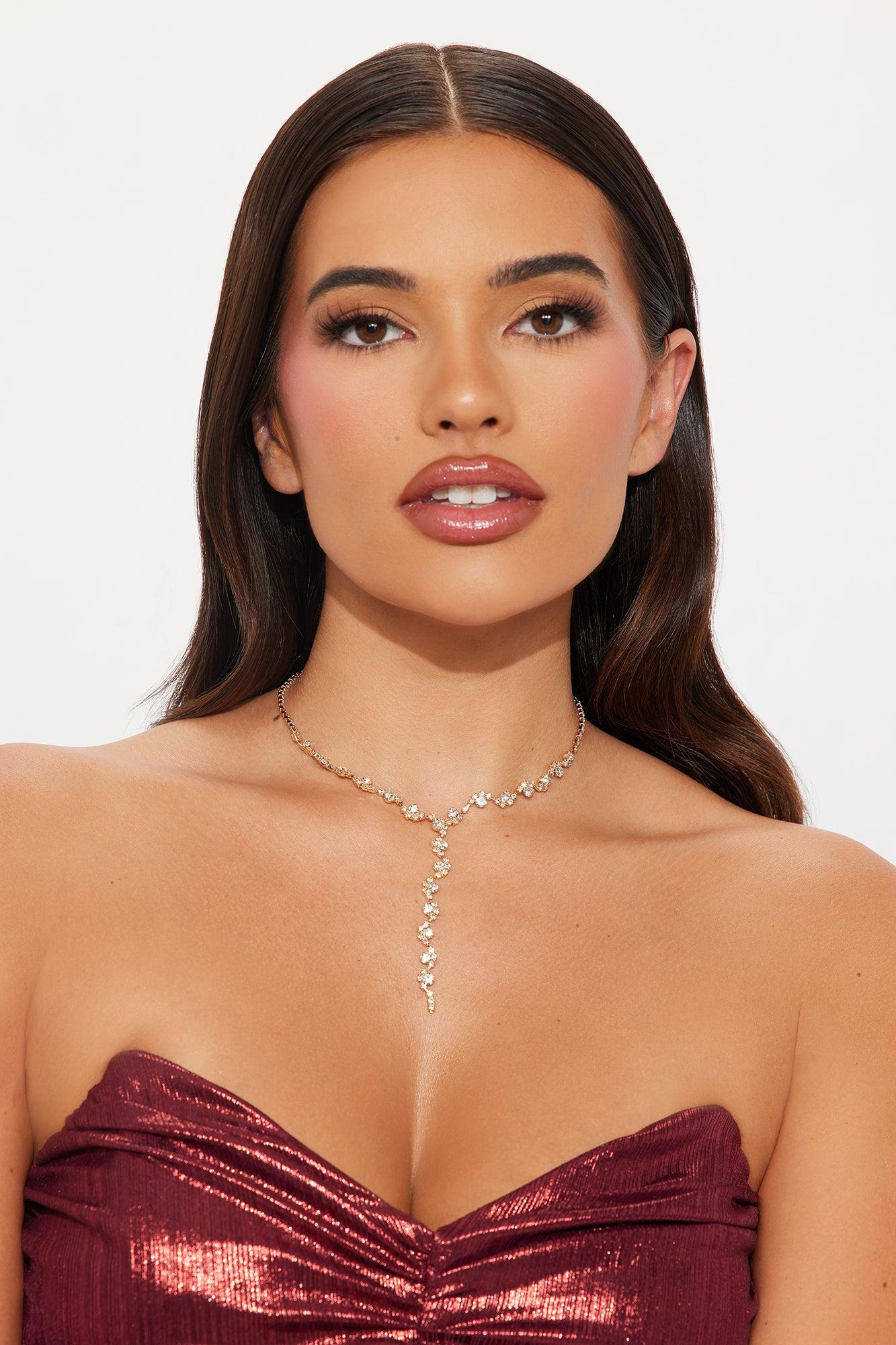 Captivate You Rhinestone Lariat Necklace - Gold Female Product Image