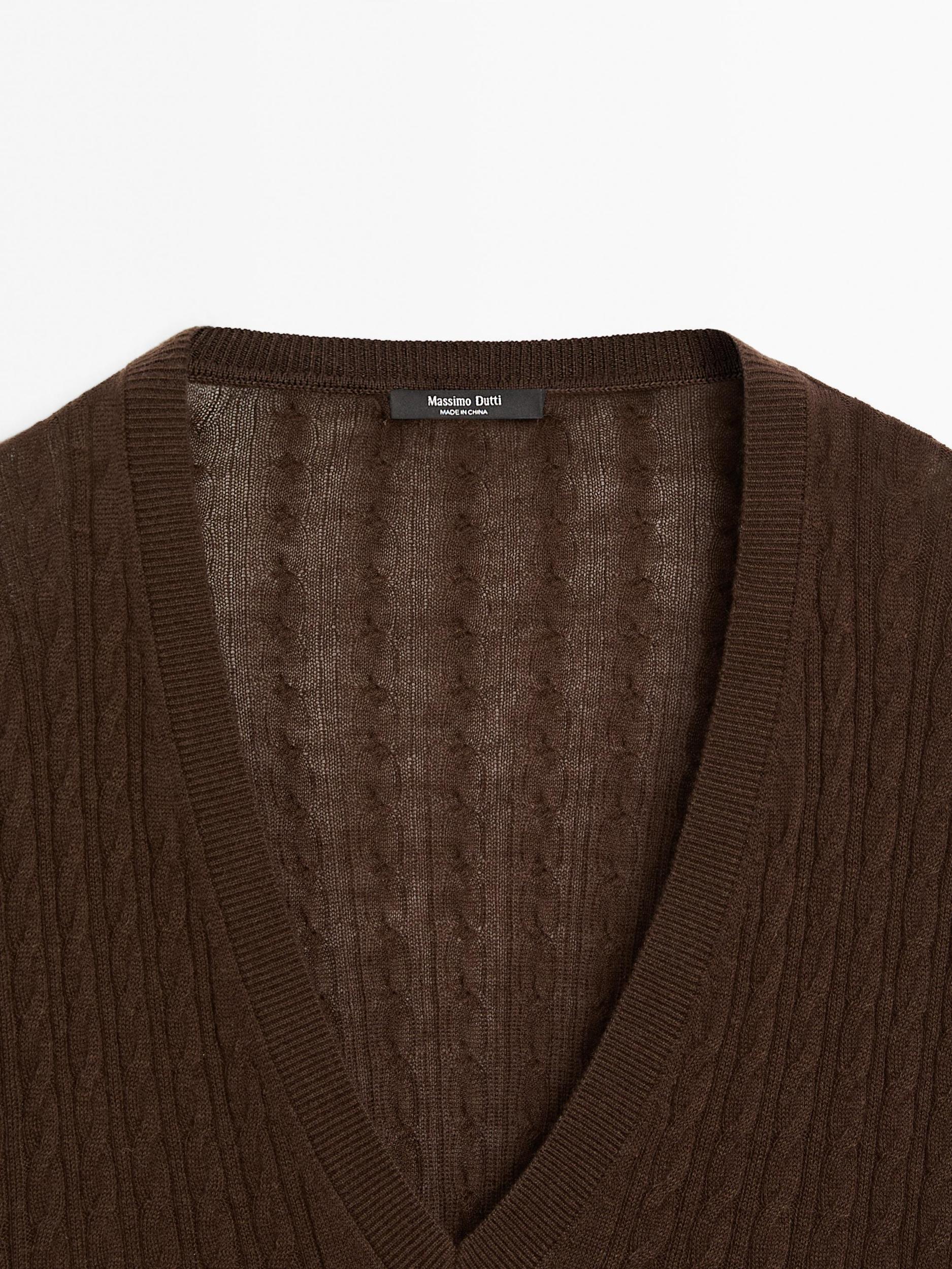 V-neck cable-knit sweater Product Image