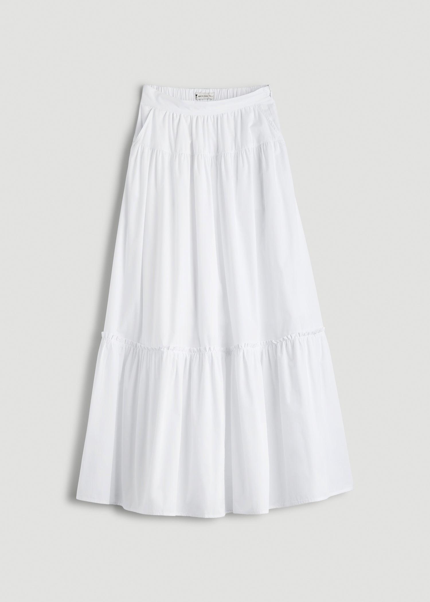 Tiered Cotton Maxi Skirt for Tall Women in White Female Product Image