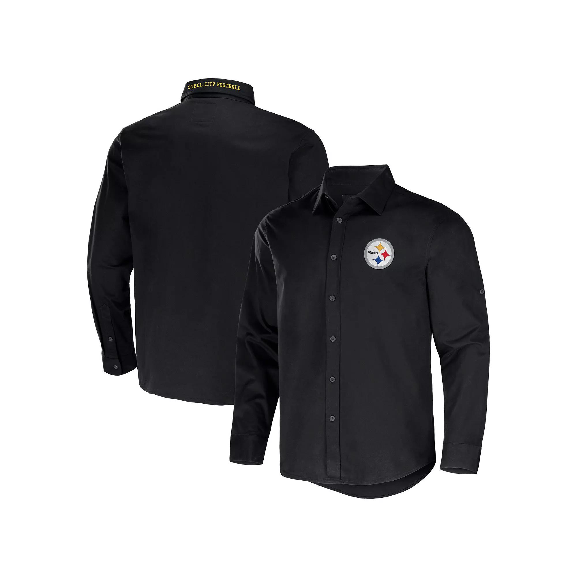 Men's NFL x Darius Rucker Collection by Fanatics Black Pittsburgh Steelers Convertible Twill Long Sleeve Button-Up Shirt,  Product Image