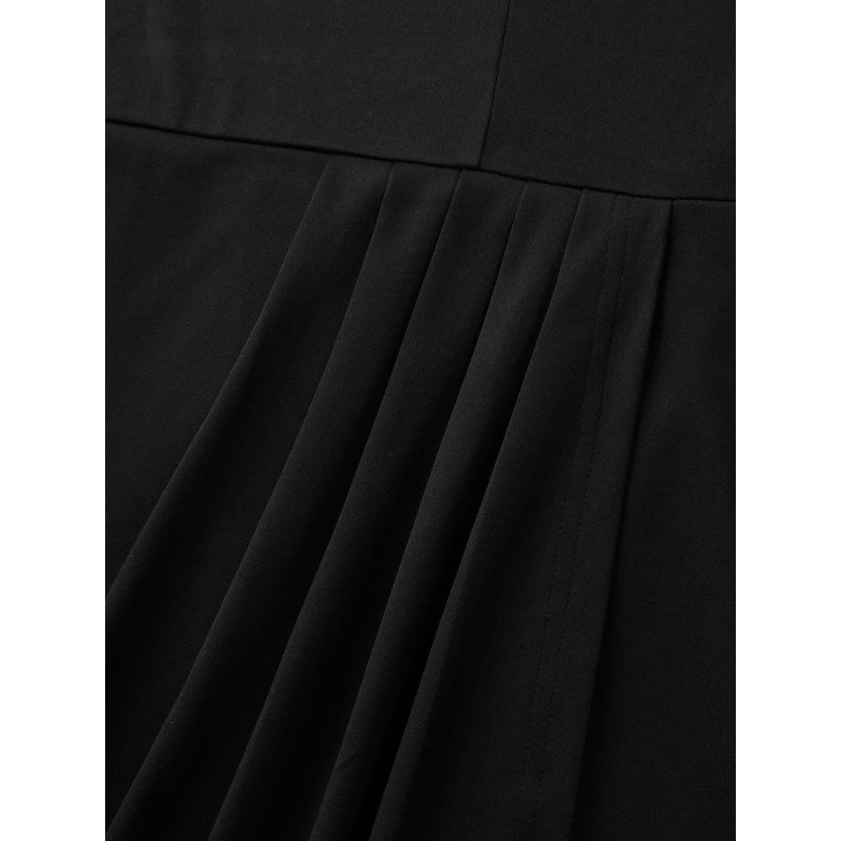 Plus Size Pleated Ruffled Off-Shoulder Midi Dress Black Women One-shoulder neck Short sleeve Curvy BloomChic 22-24/3X Product Image