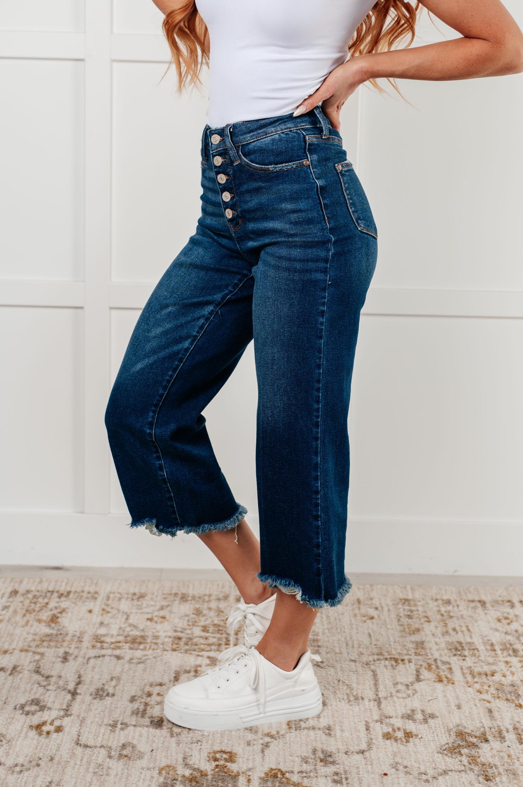 Janice High Rise Button Fly Wide Leg Crop Jeans (Online Exclusive) Product Image