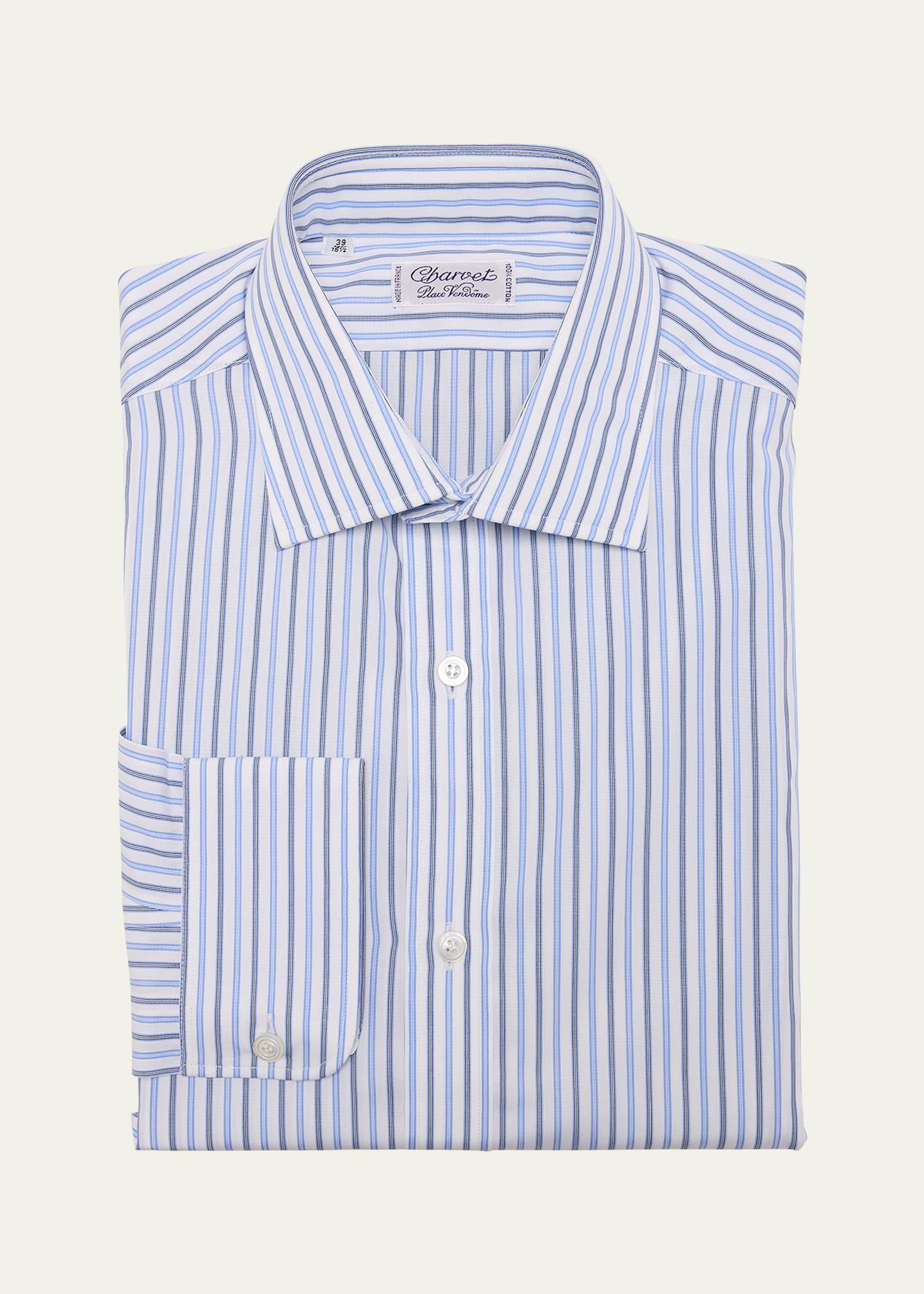 Mens Cotton Multi-Stripe Dress Shirt Product Image