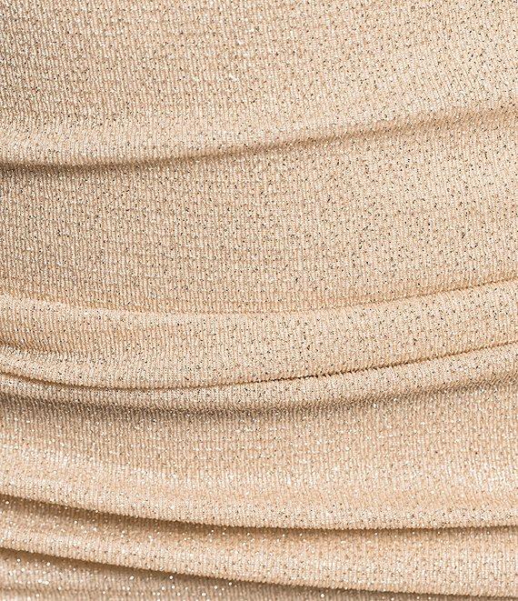 Honey and Rosie Metallic Knit V-Notch Neck Shirred Bodycon Dress Product Image