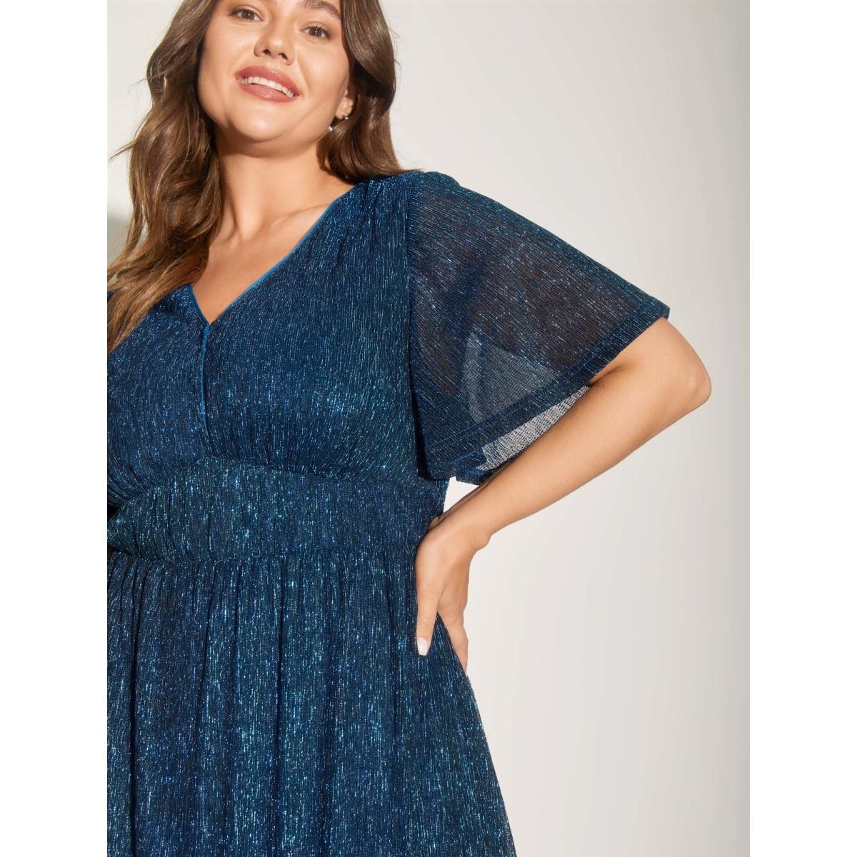 Plus Size Shimmery Silk Cinched-Waist Midi Dress Cerulean Women Non Short sleeve Curvy BloomChic 18-20/2X Product Image
