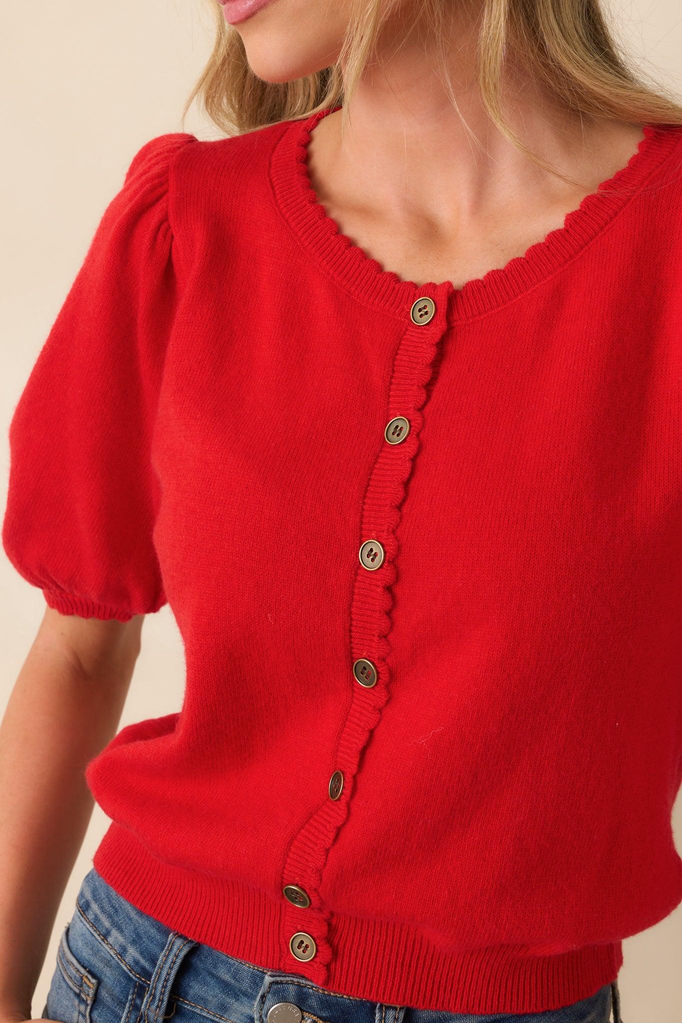 It's Always Right Red Short Sleeve Button Front Cardigan Product Image