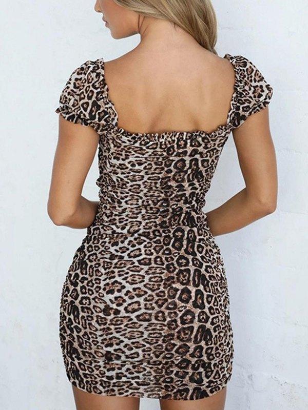 Drawstring Leopard Print Bodycon Dress Product Image