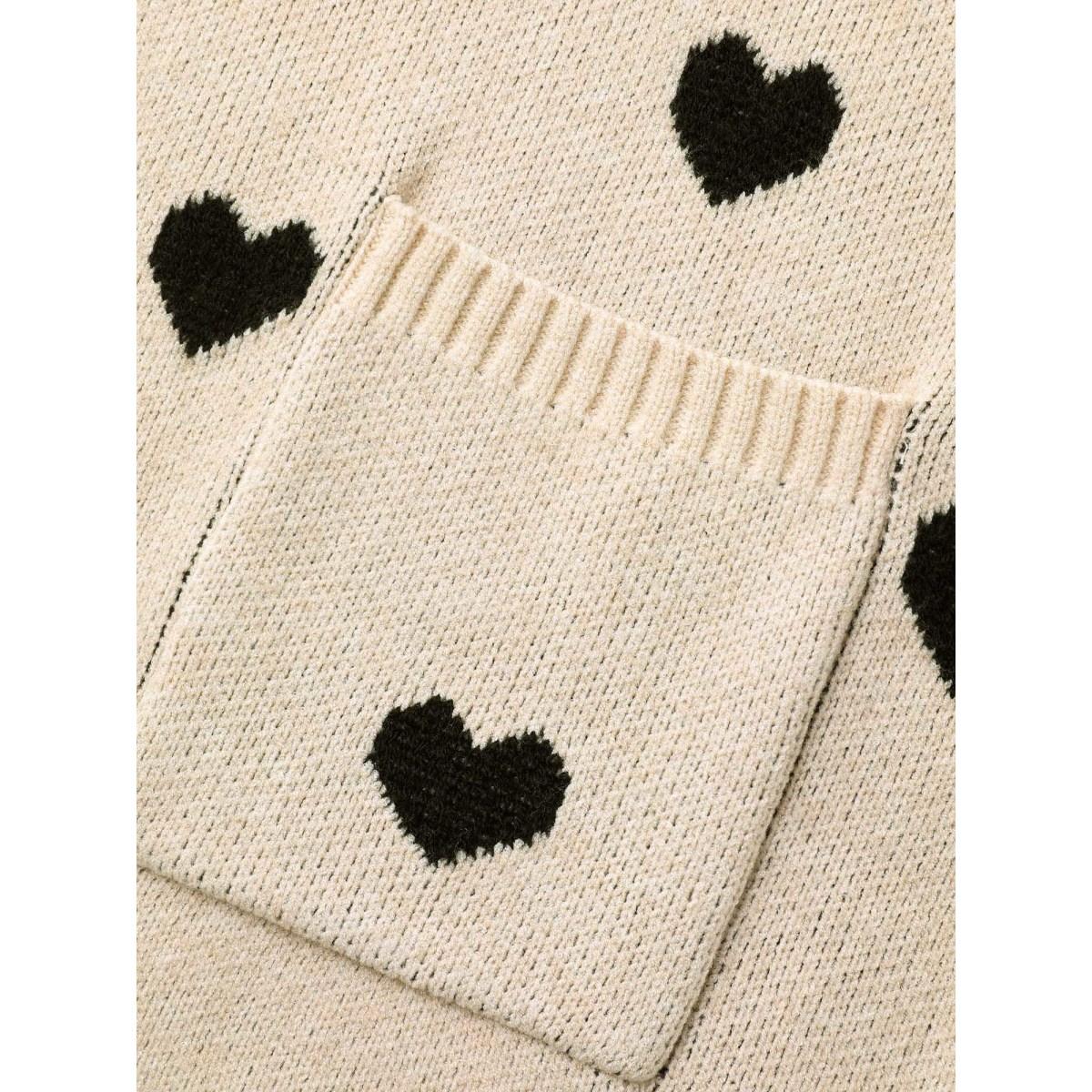 Plus Size Heart-shaped Pattern Patch Pocket Cardigan Apricot Women Basics Loose Long Sleeve Everyday Cardigans BloomChic 14-16/1X Product Image