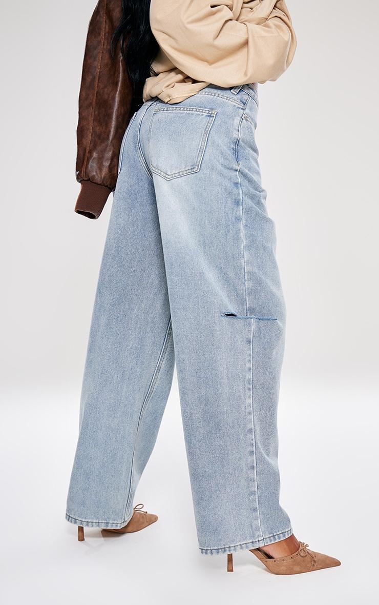 Ice Blue Split Cut Out Denim Boyfriend Jeans Product Image
