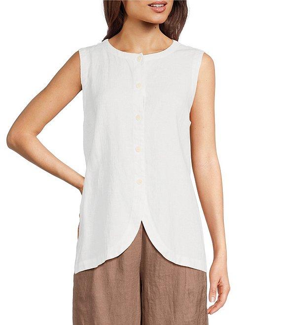 Eileen Fisher Organic Linen V-Neck Sleeveless Vest Product Image