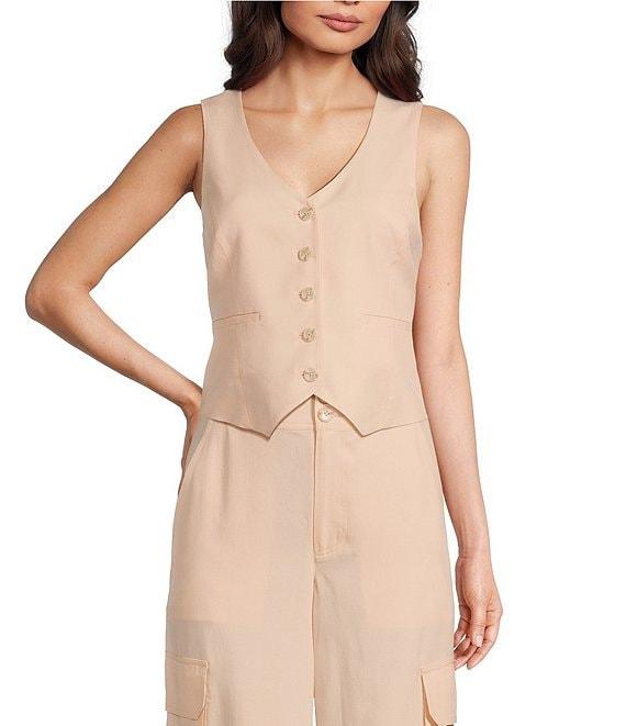 Alex Marie Brooke V-Neck Drapey Linen Blend Button Front Vest Product Image