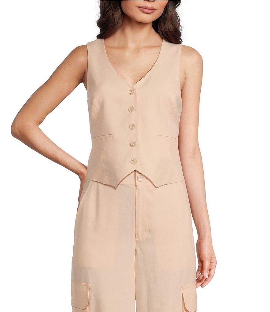 Alex Marie Brooke V-Neck Drapey Linen Blend Button Front Vest Product Image