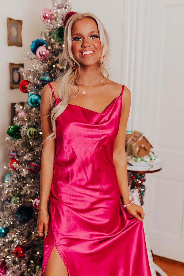 Classy And Confident Satin Midi In Fuchsia Product Image