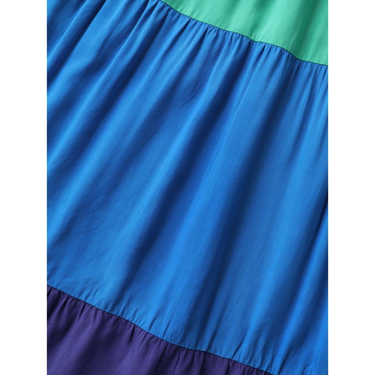 Plus Size Color Block Flutter Sleeve Pockets Midi Dress DarkBlue Women Resort V-neck Sleeveless Curvy BloomChic 18-20/2X Product Image