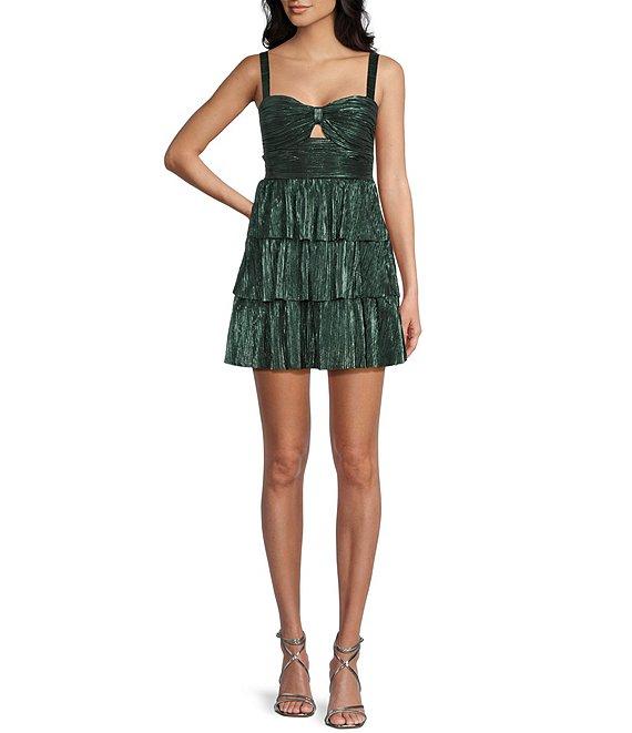 Honey and Rosie Sweetheart Neck Sleeveless Pleated A-Line Dress Product Image