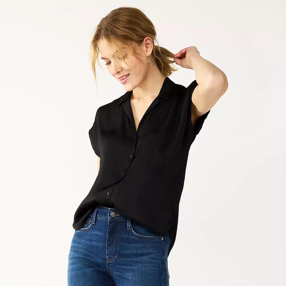 Women's Petite Nine West Short Sleeve Easy Lapel Shirt,  Product Image