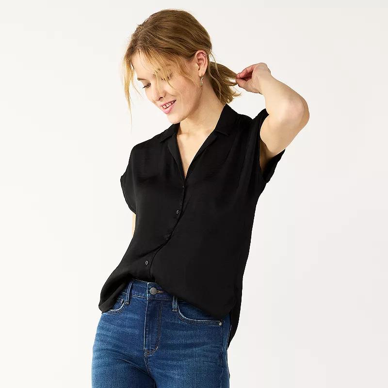 Women's Petite Nine West Short Sleeve Easy Lapel Shirt,  Product Image
