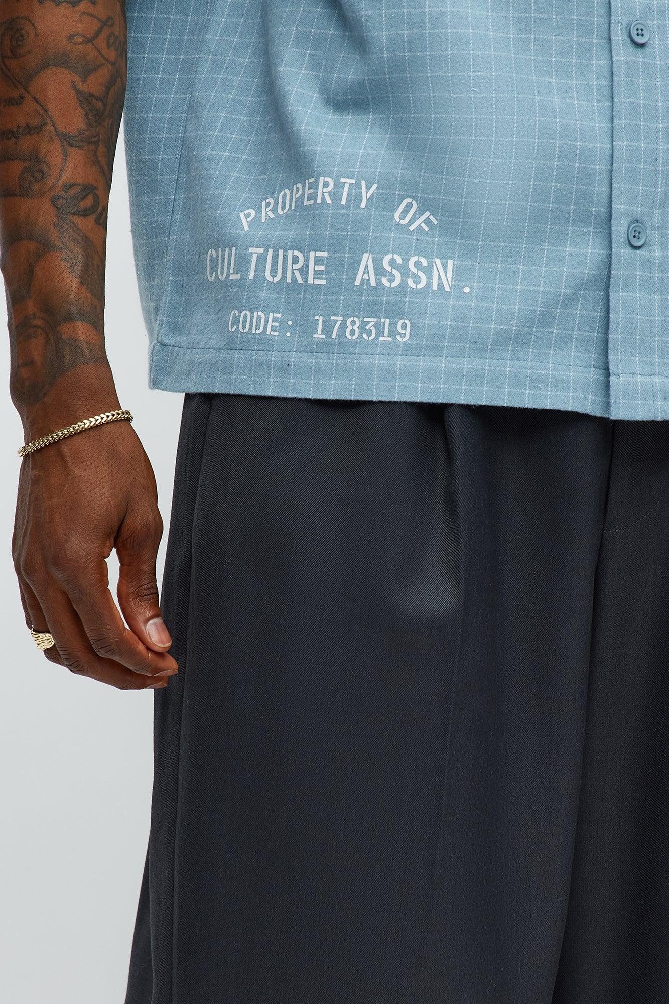 Art Dept. Cropped Button Up Shirt - Dusty Blue Product Image