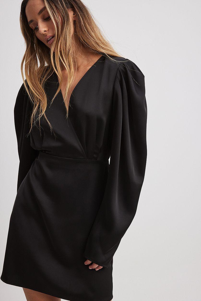 Satin Gathered Shoulder Mini Dress Product Image