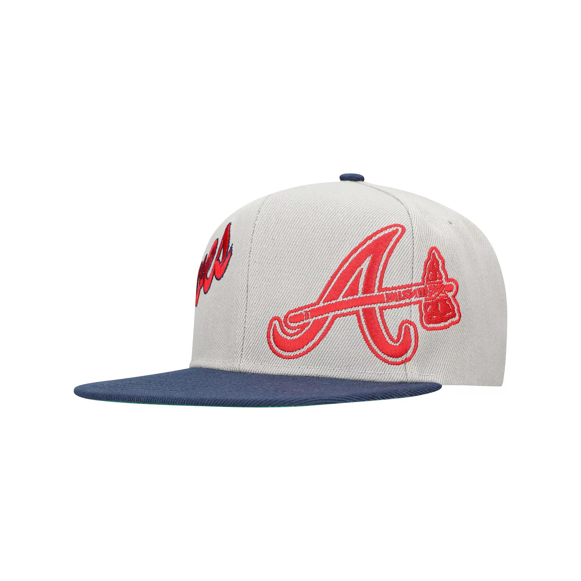 Men's Mitchell & Ness Gray/Navy Atlanta Braves Knock Out Panel Snapback Hat, Grey Product Image