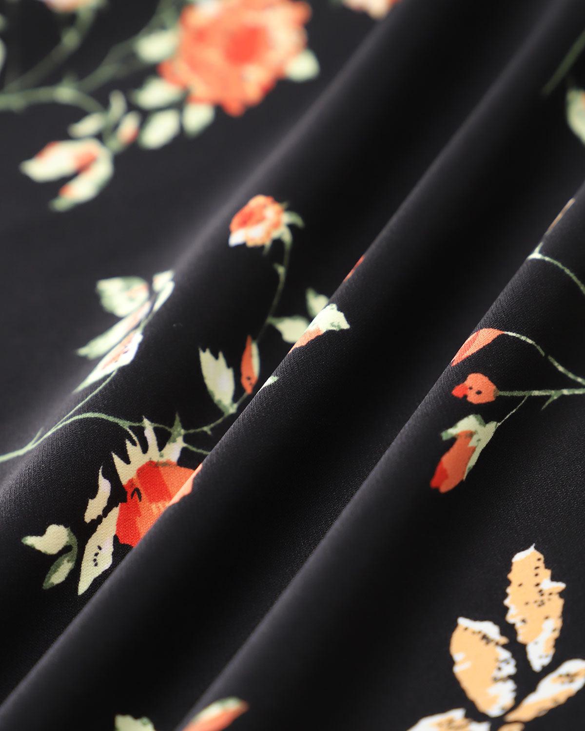 Black Floral Shirred Slip Maxi Dress Product Image