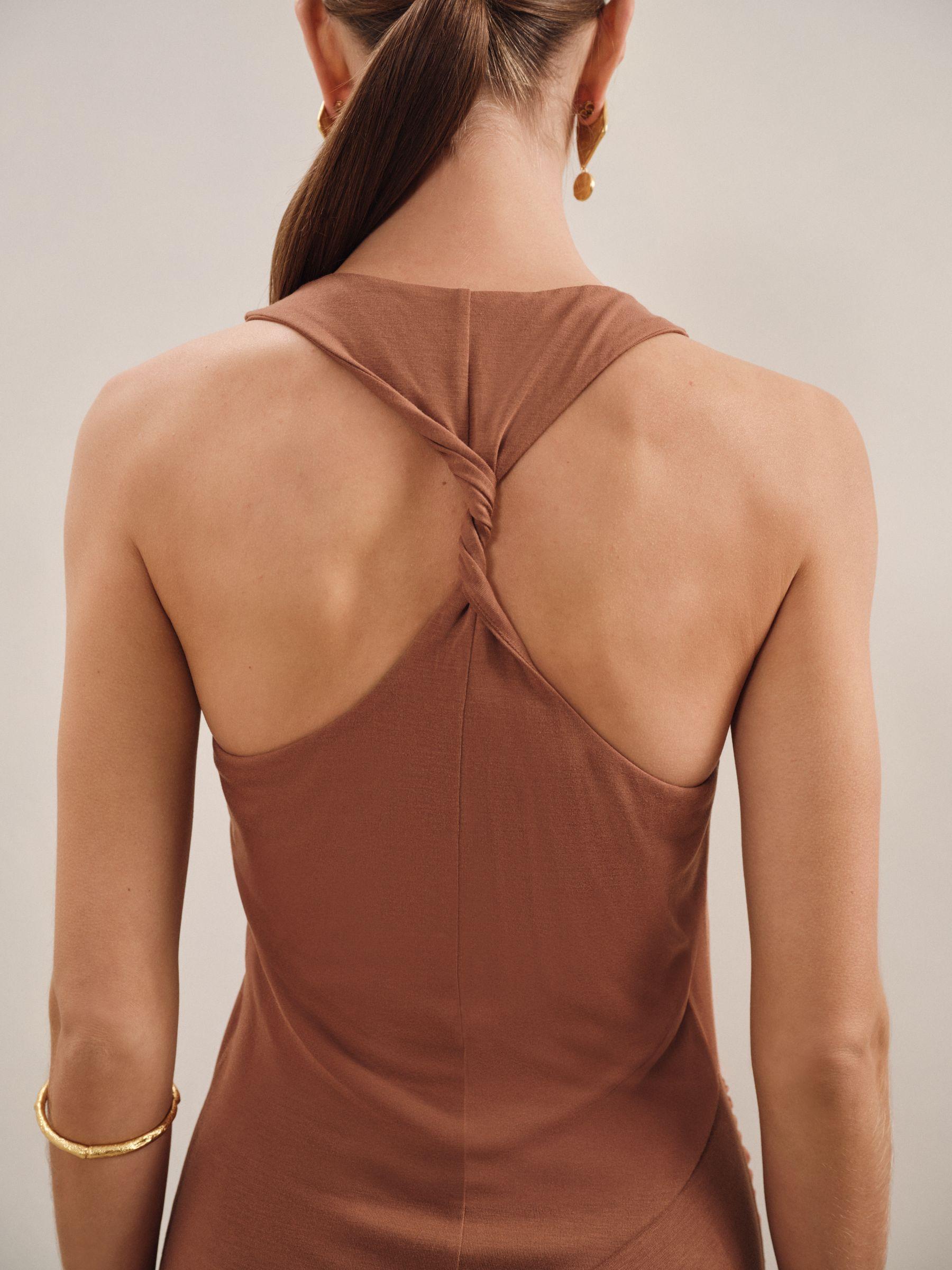 Ruched Jersey Midi Dress in Brown Product Image