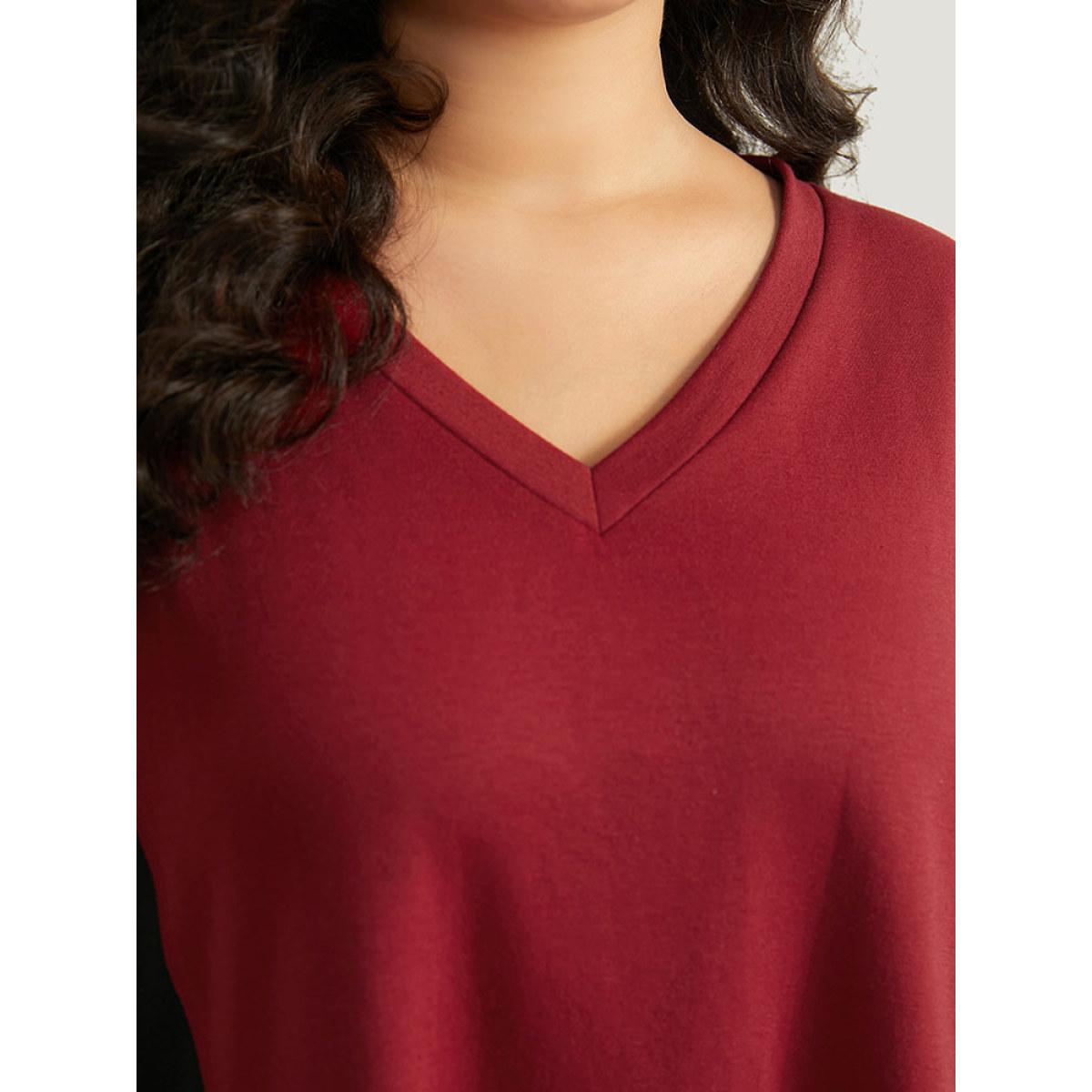 Plus Size Halloween Two Tone Stitch Patchwork Sweatshirt Women Black Casual Elastic cuffs V-neck Festival-Halloween Sweatshirts BloomChic 14-16/1X Product Image