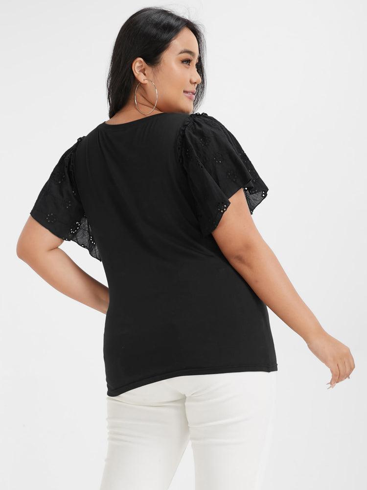 Plain Tiered Sleeve Eyelet T-shirt Female Product Image