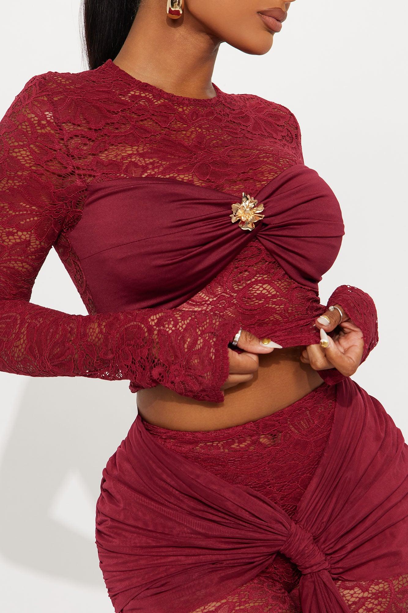 Antonelle Lace Flare Pant Set - Burgundy Female Product Image