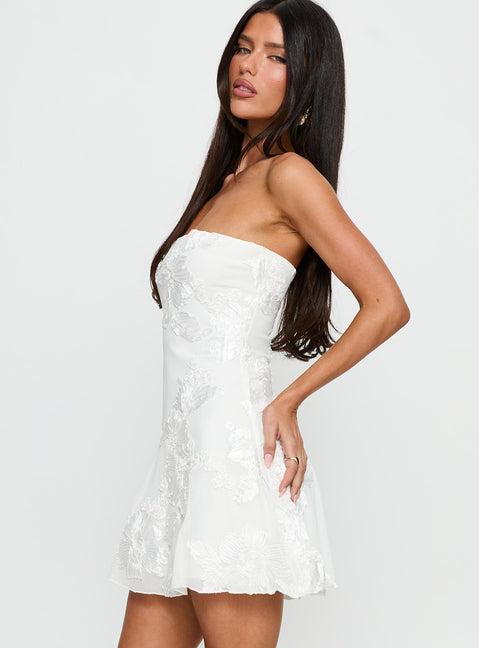 Meadow of Dreams Strapless Mini Dress White Floral Burnout Product Image