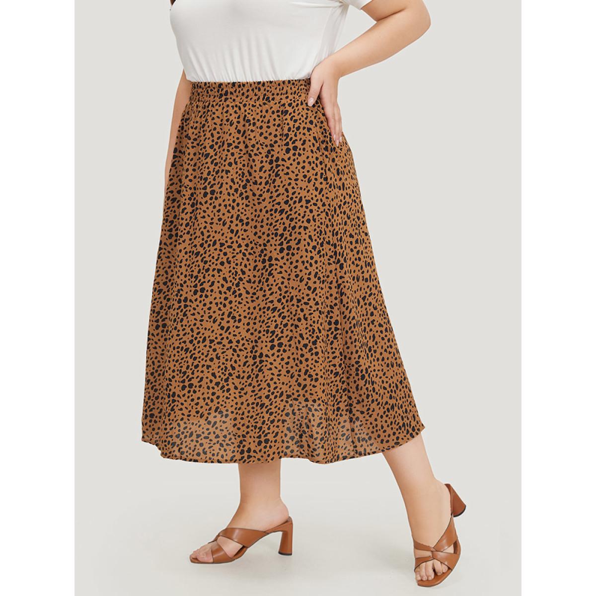 Plus Size Leopard Print Pocket Shirred Waist Skirt Women Leopard Elegant Pocket No stretch Pocket Dailywear Skirts BloomChic 26/4X Product Image