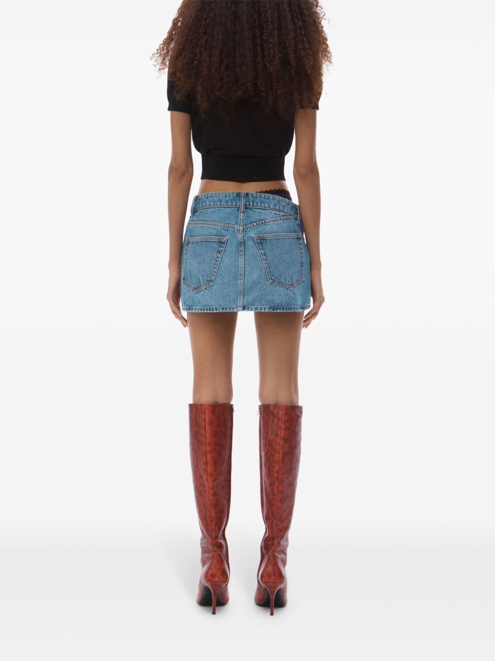 asymmetric lace-detail denim skirt Product Image