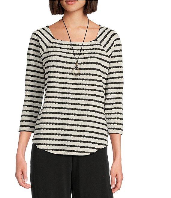 I.N. Studio Knit Stripe Square Neck 3/4 Sleeve Top Product Image